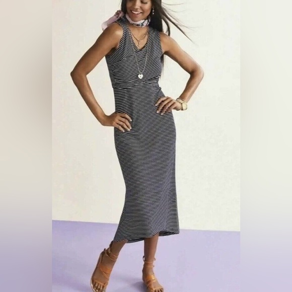 CAbi Dresses & Skirts - CAbi 5610 Launch Sleeveless Striped Blue White Midi Dress Size L